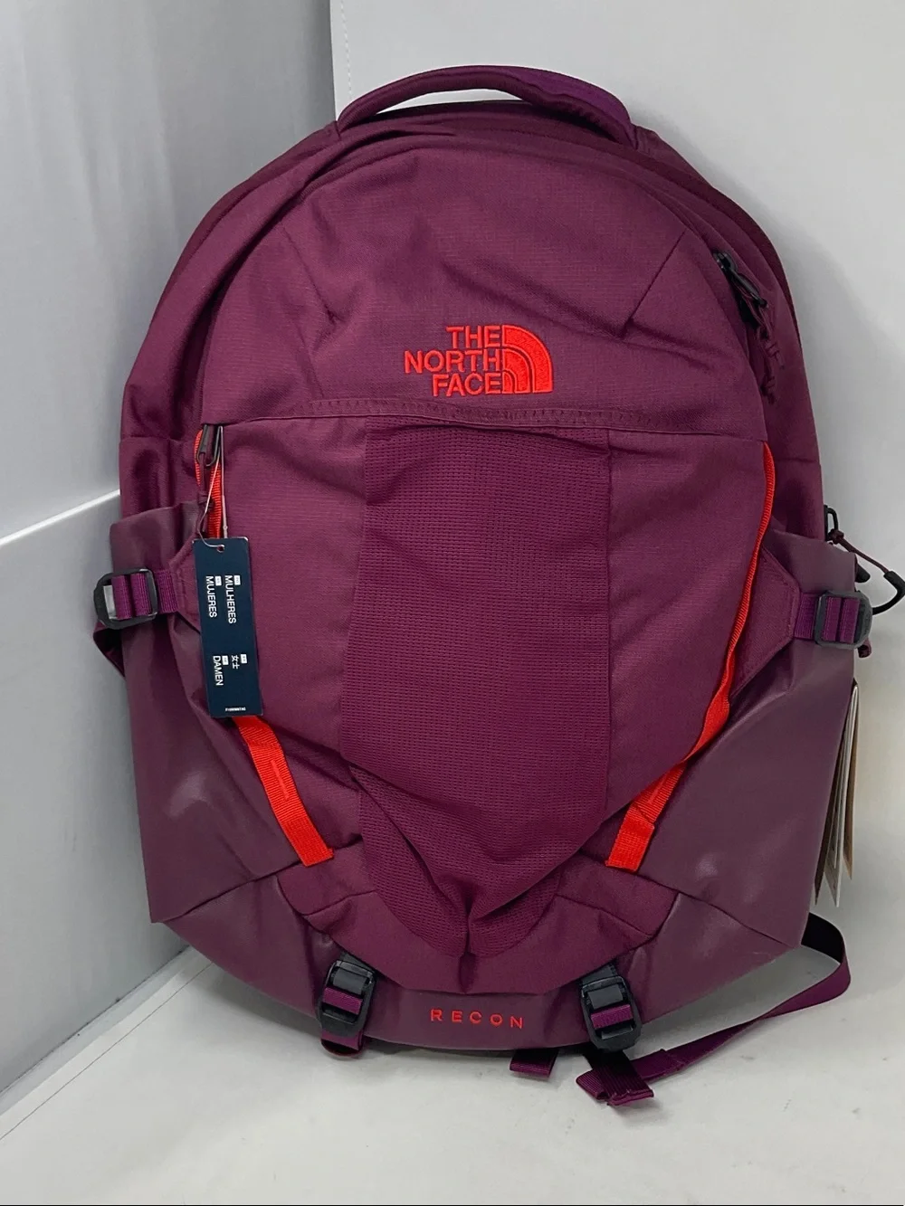 The North Face Backpack in Plum with Bright Red Accents